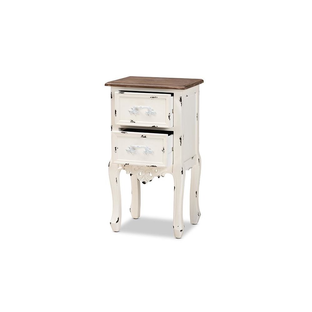 Baxton Studio Levron Classic and Traditional Two-Tone Walnut Brown and Antique White Finished Wood 2-Drawer Nightstand. Picture 2