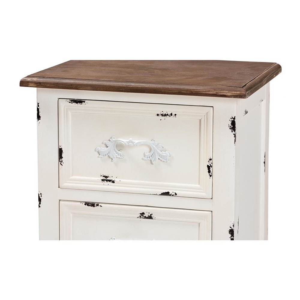 Baxton Studio Levron Classic and Traditional Two-Tone Walnut Brown and Antique White Finished Wood 2-Drawer Nightstand. Picture 5