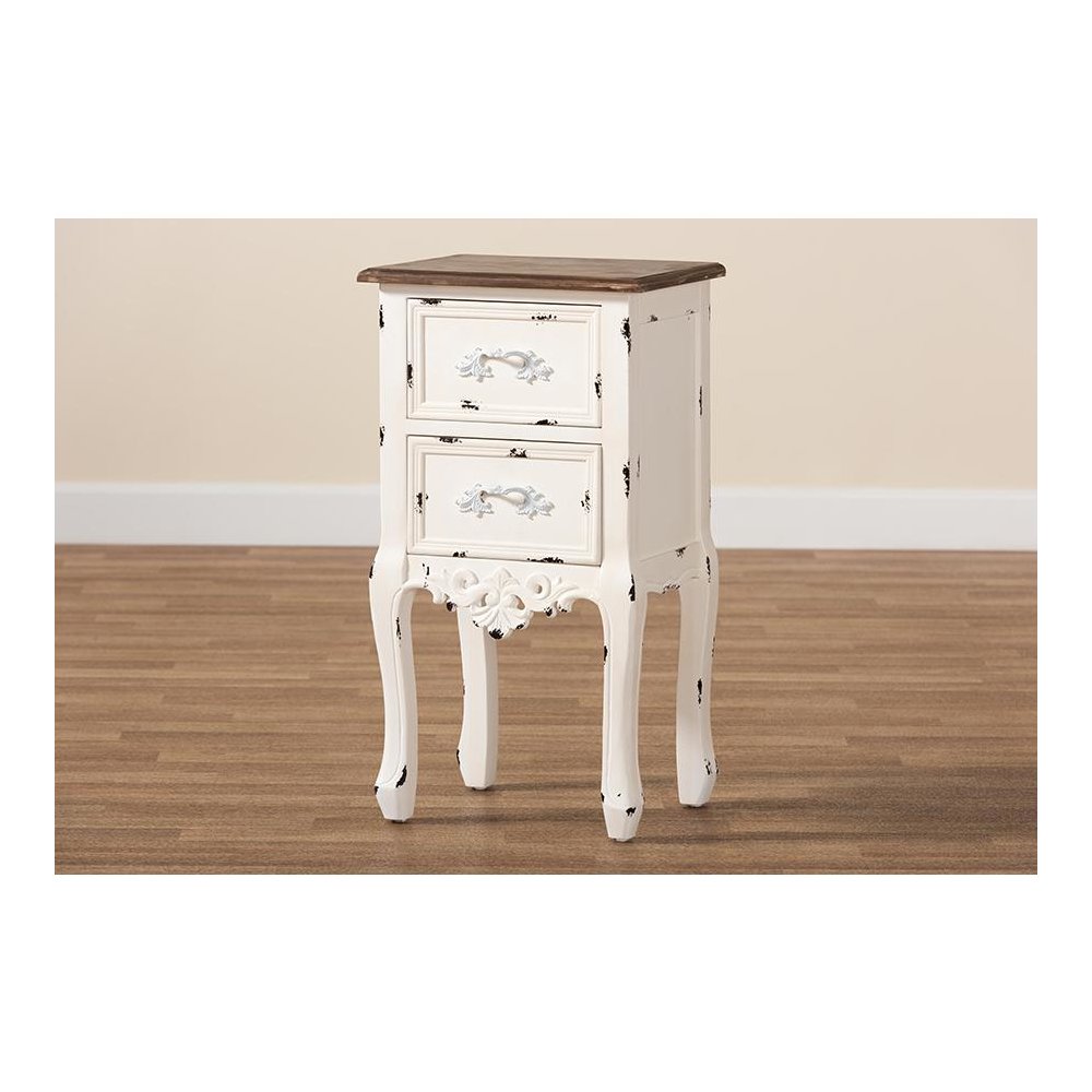 Baxton Studio Levron Classic and Traditional Two-Tone Walnut Brown and Antique White Finished Wood 2-Drawer Nightstand. Picture 9