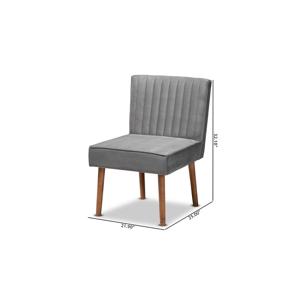Grey Velvet Upholstered and Walnut Brown Finished Wood Dining Chair. Picture 10