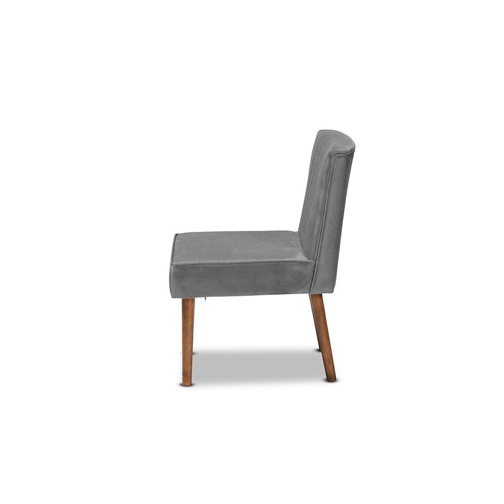 Grey Velvet Upholstered and Walnut Brown Finished Wood Dining Chair. Picture 3