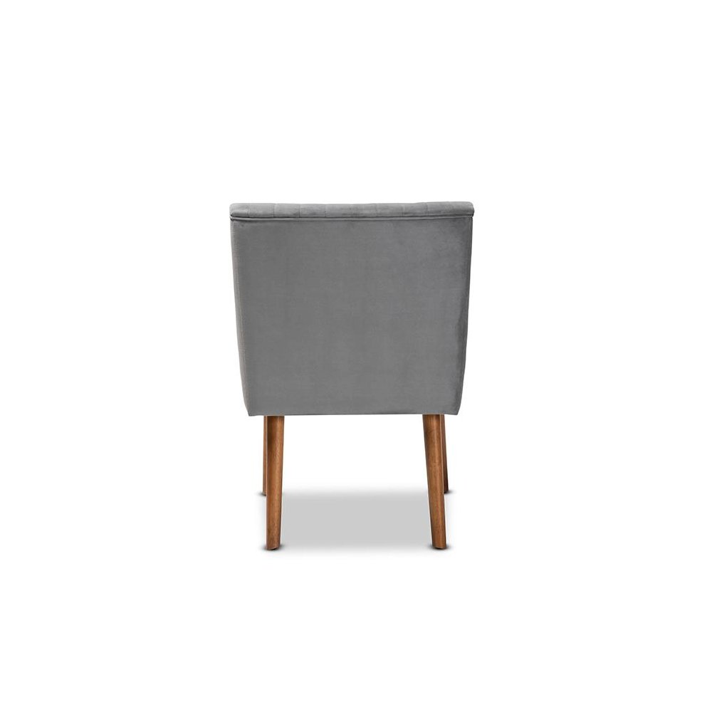 Grey Velvet Upholstered and Walnut Brown Finished Wood Dining Chair. Picture 4