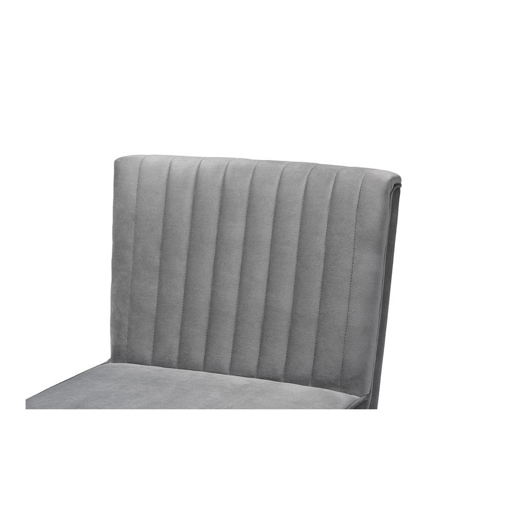 Grey Velvet Upholstered and Walnut Brown Finished Wood Dining Chair. Picture 5