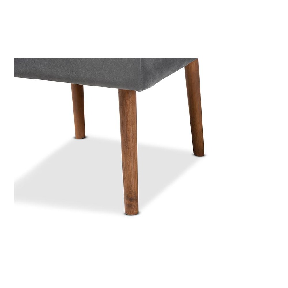 Grey Velvet Upholstered and Walnut Brown Finished Wood Dining Chair. Picture 6