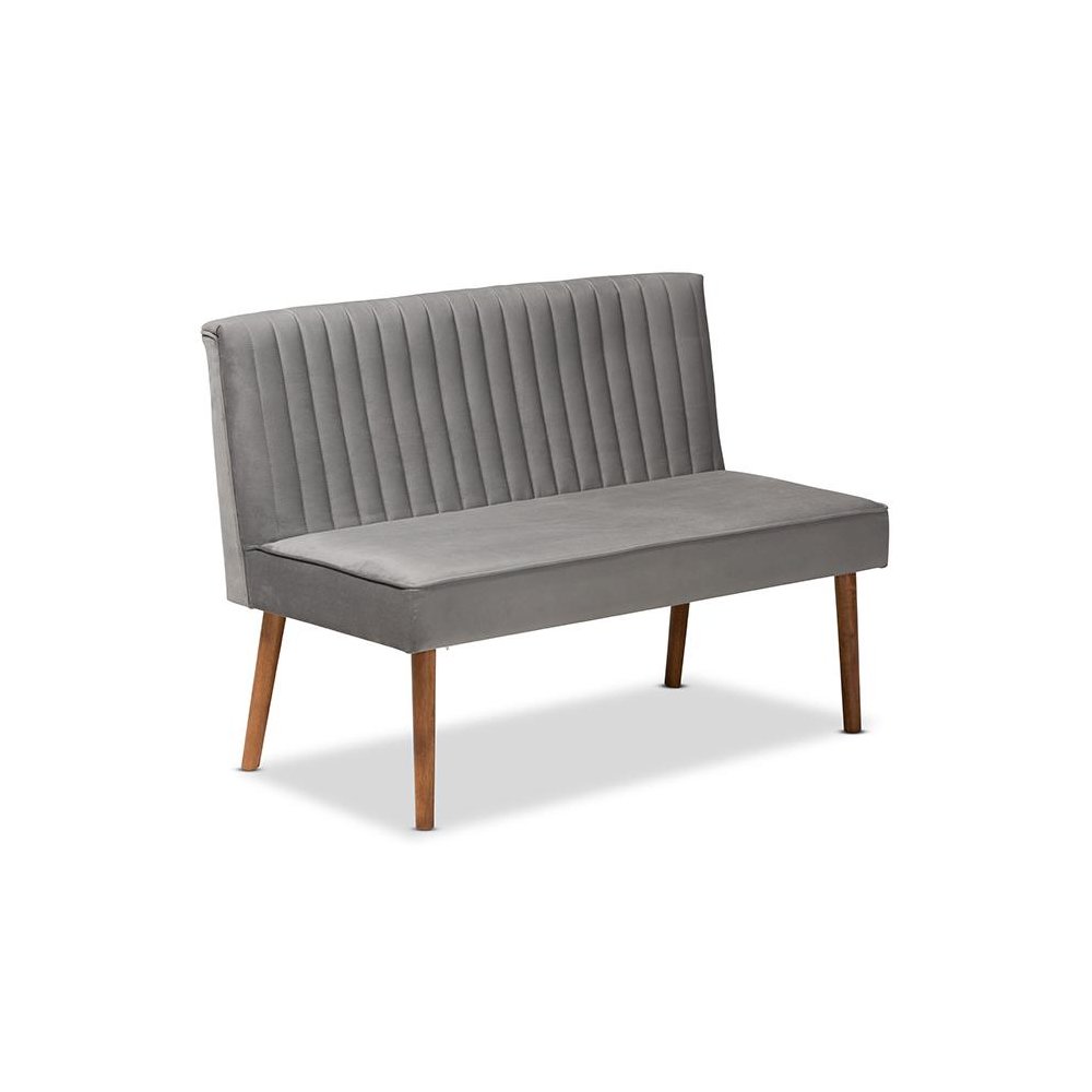 Grey Velvet Upholstered and Walnut Brown Finished Wood 5-Piece Dining Nook Set. Picture 2