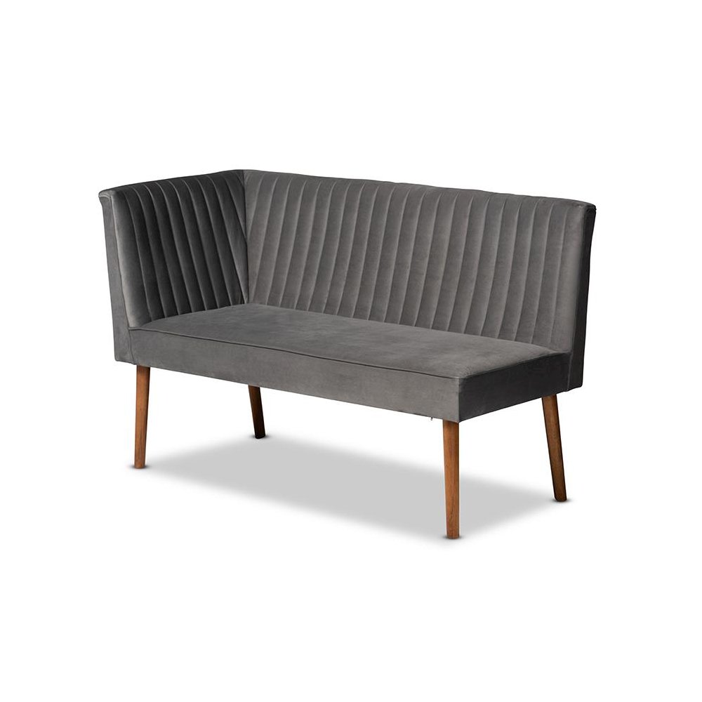 Grey Velvet Upholstered and Walnut Brown Finished Wood 5-Piece Dining Nook Set. Picture 3