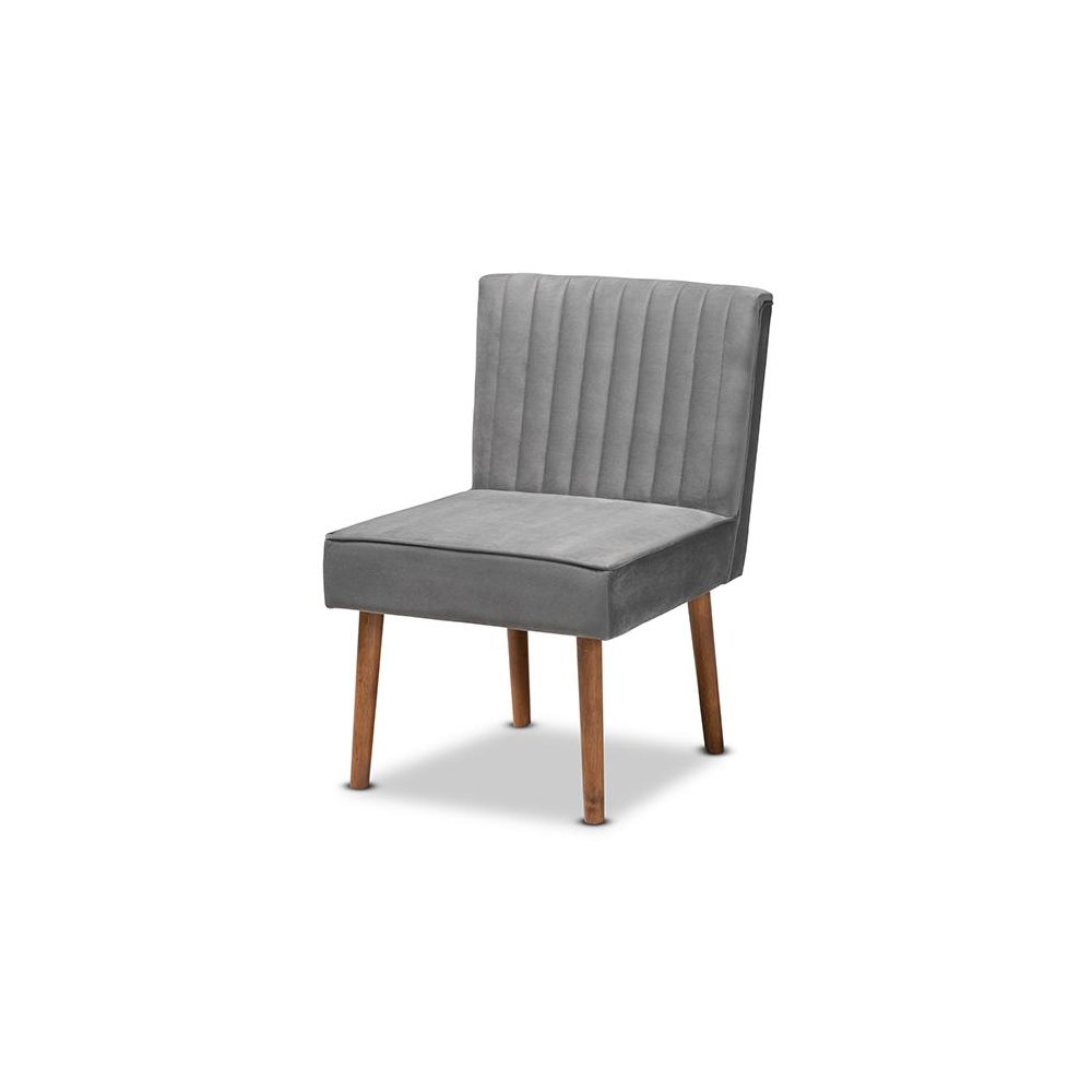Grey Velvet Upholstered and Walnut Brown Finished Wood 5-Piece Dining Nook Set. Picture 4