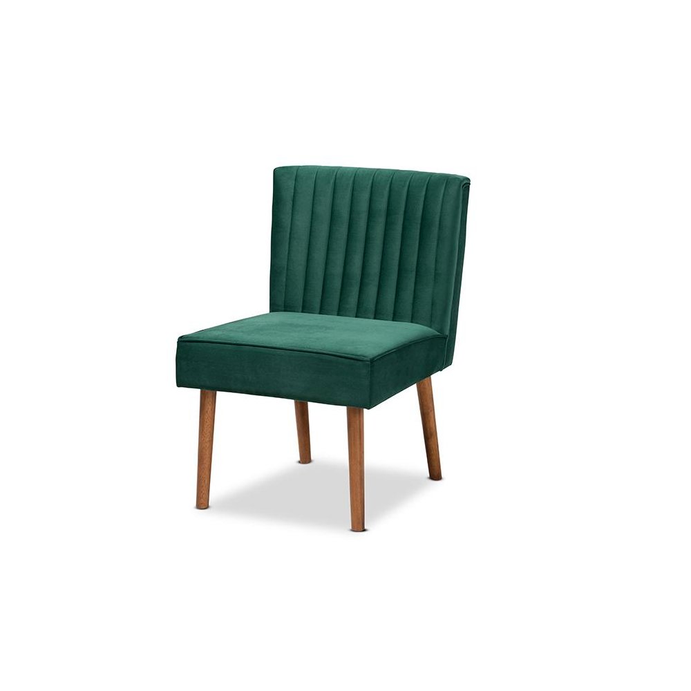 Emerald Green Velvet Upholstered and Walnut Brown Finished Wood Dining Chair. Picture 1