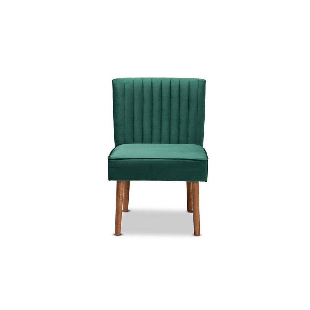 Emerald Green Velvet Upholstered and Walnut Brown Finished Wood Dining Chair. Picture 2