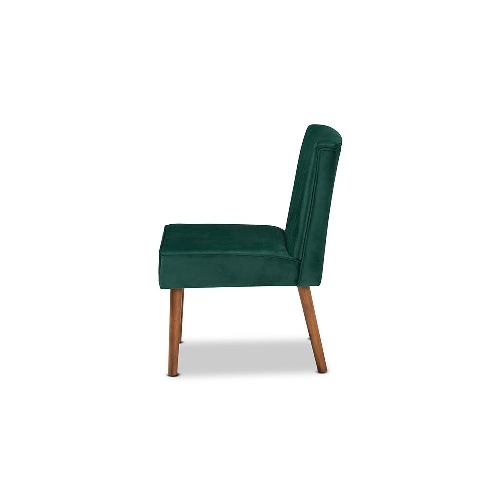 Emerald Green Velvet Upholstered and Walnut Brown Finished Wood Dining Chair. Picture 3