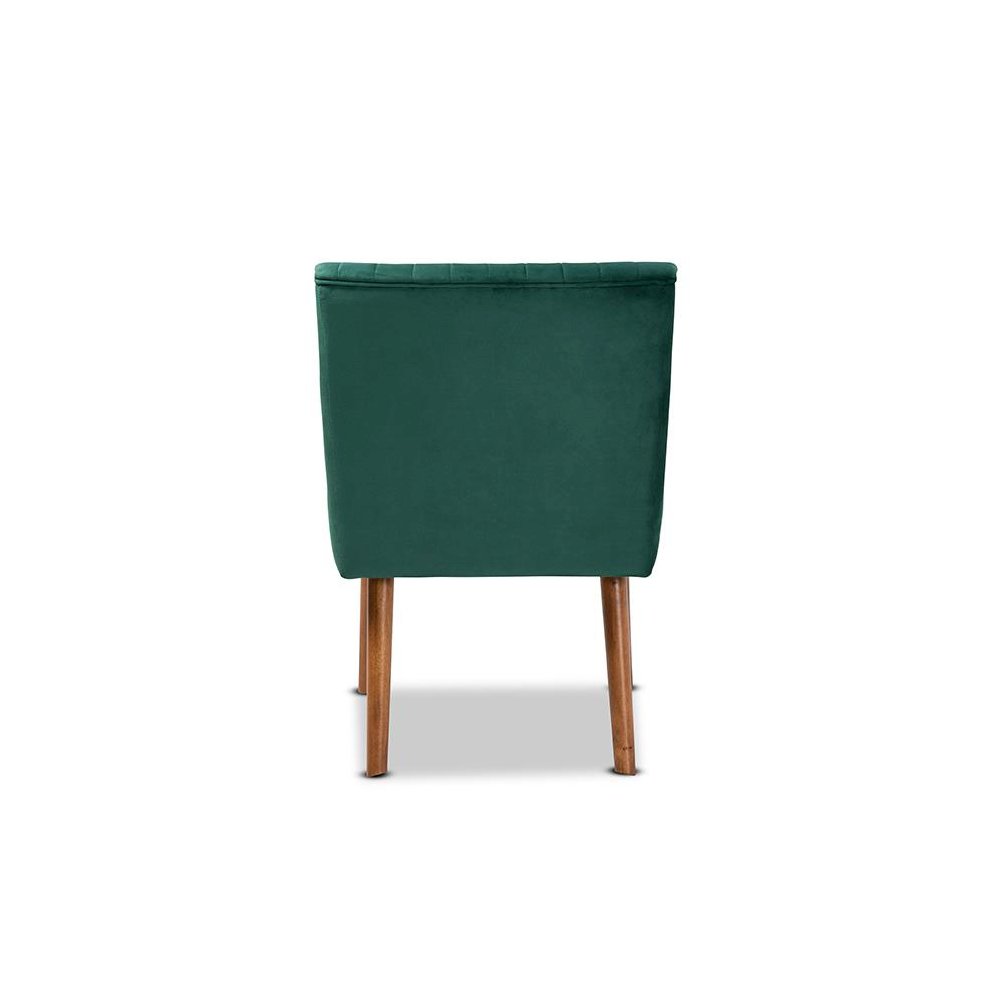 Emerald Green Velvet Upholstered and Walnut Brown Finished Wood Dining Chair. Picture 4