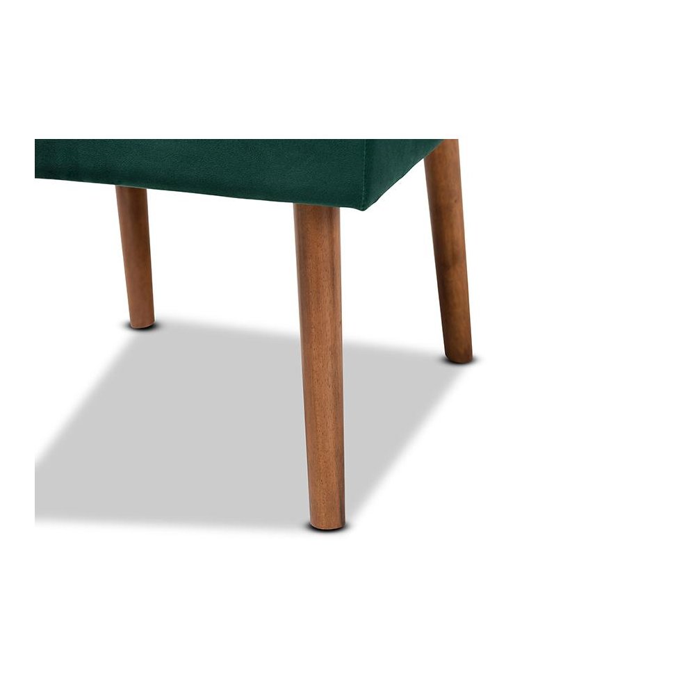 Emerald Green Velvet Upholstered and Walnut Brown Finished Wood Dining Chair. Picture 6