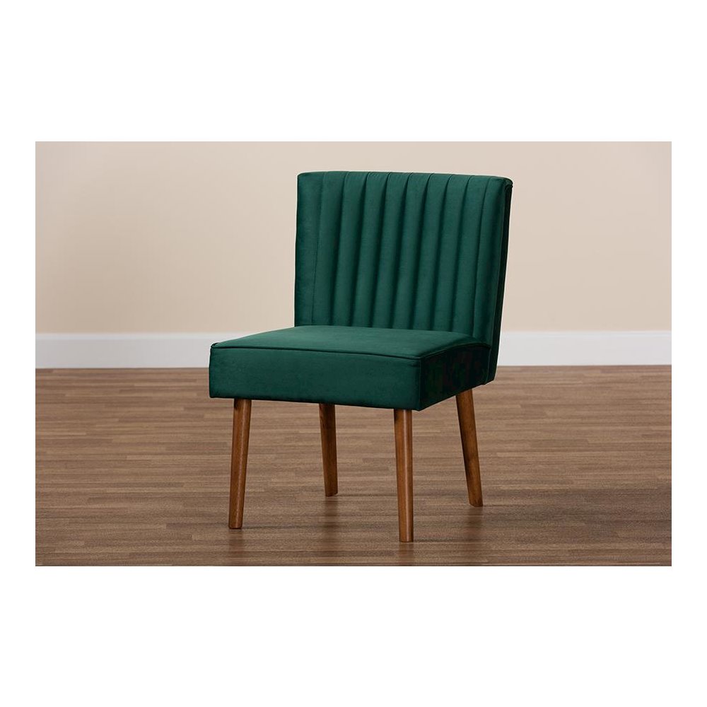 Emerald Green Velvet Upholstered and Walnut Brown Finished Wood Dining Chair. Picture 9