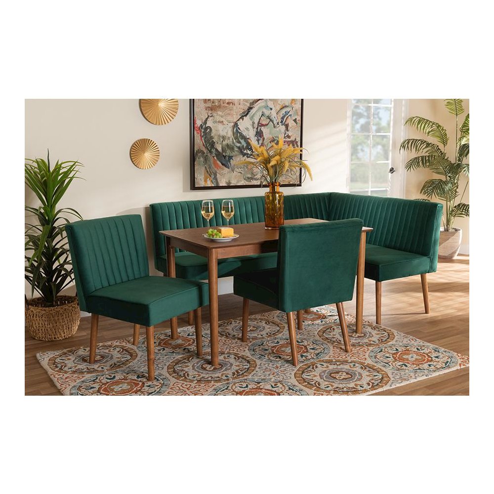 Walnut Brown Finished Wood 5-Piece Dining Nook Set. Picture 11