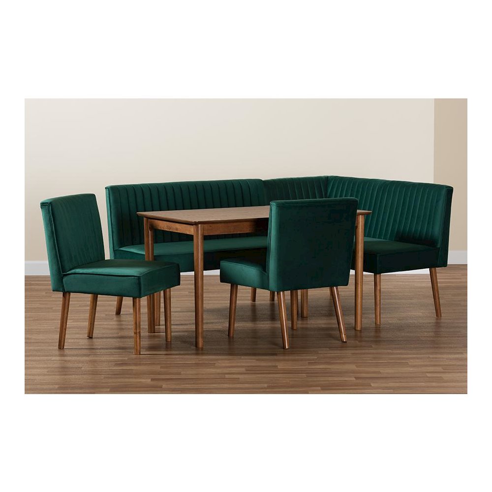 Walnut Brown Finished Wood 5-Piece Dining Nook Set. Picture 12