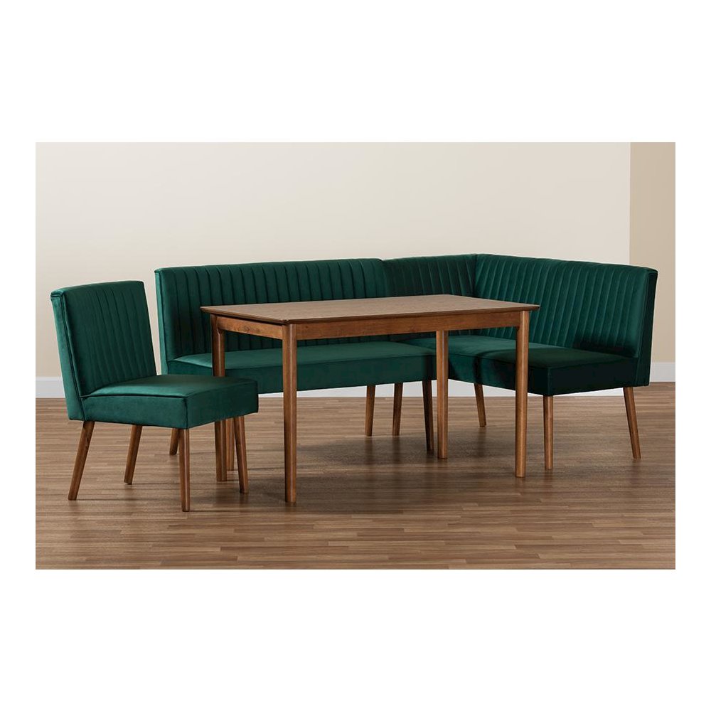 Walnut Brown Finished Wood 4-Piece Dining Nook Set. Picture 11