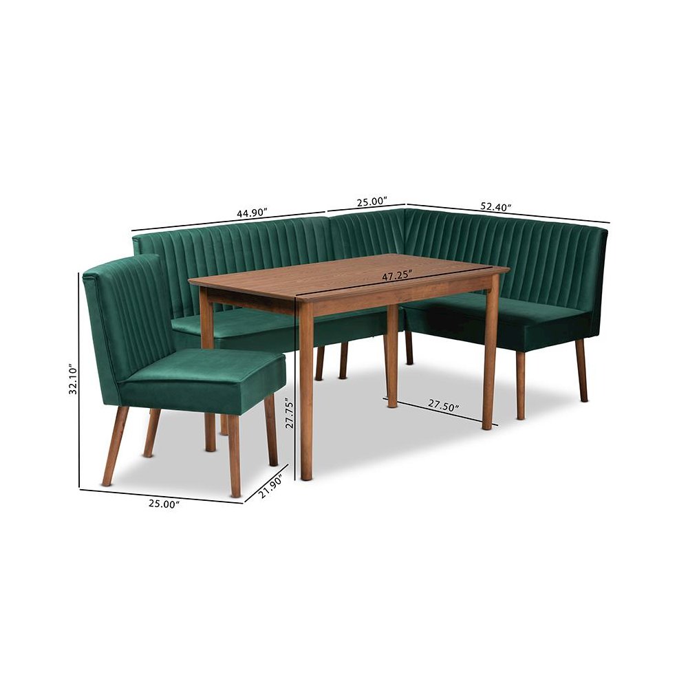 Walnut Brown Finished Wood 4-Piece Dining Nook Set. Picture 12