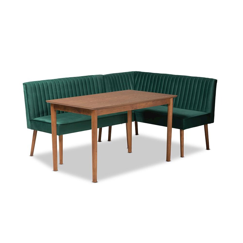 Walnut Brown Finished Wood 3-Piece Dining Nook Set. Picture 1