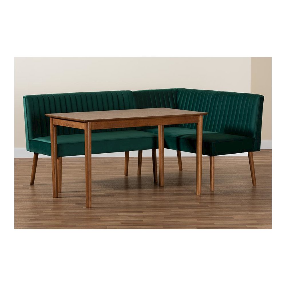 Walnut Brown Finished Wood 3-Piece Dining Nook Set. Picture 10