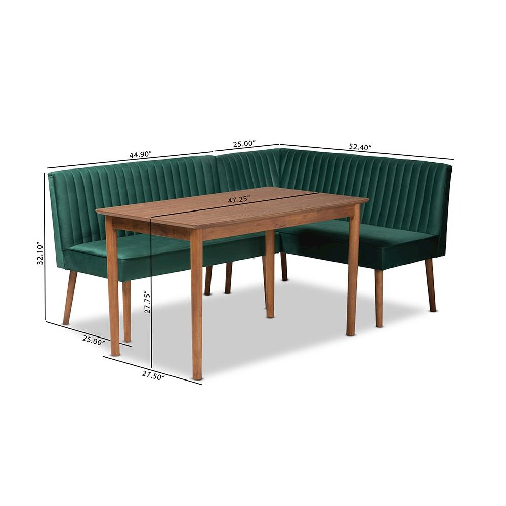 Walnut Brown Finished Wood 3-Piece Dining Nook Set. Picture 11