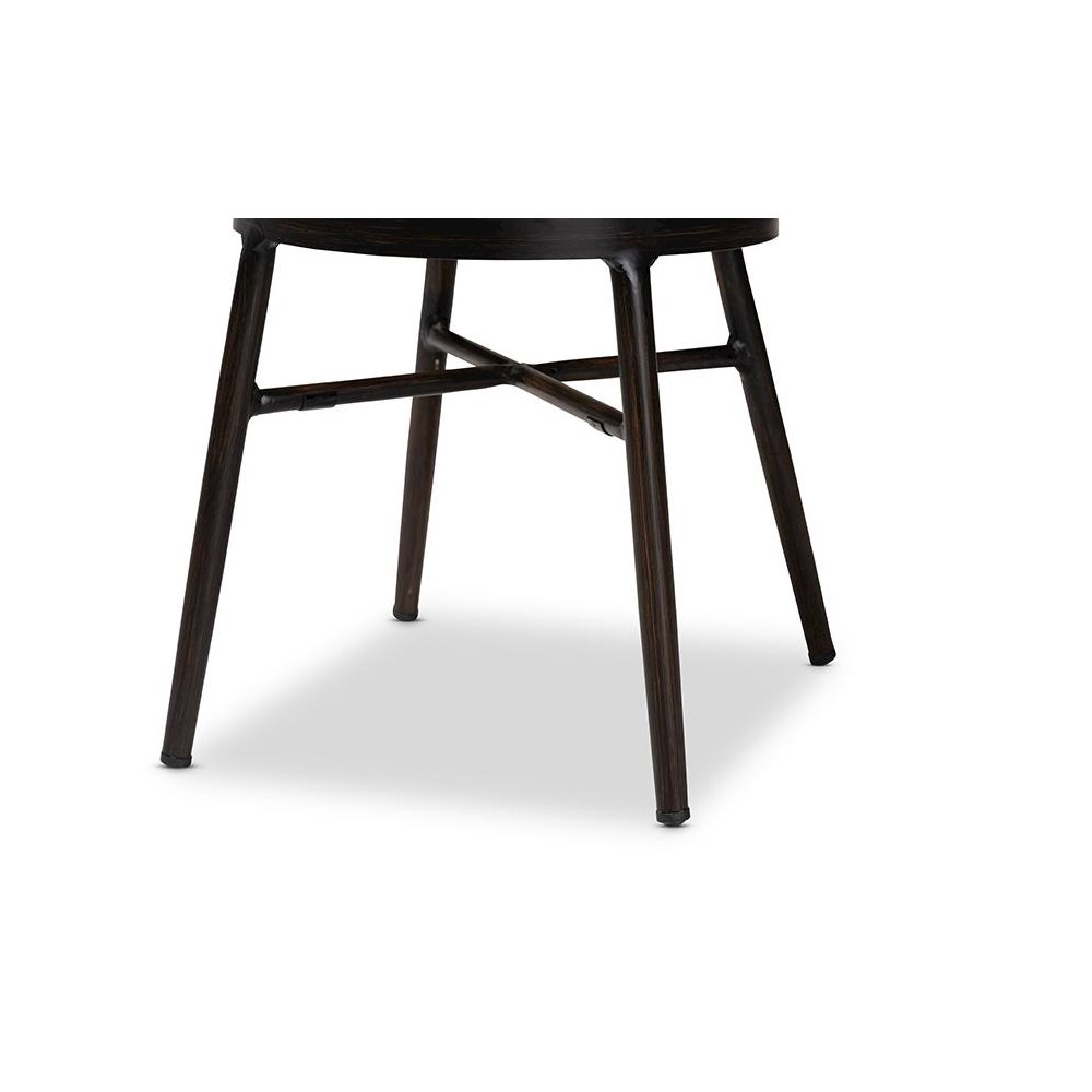 Dark Brown Finished Metal and Synthetic Rattan 2-Piece Outdoor Dining Chair Set. Picture 5