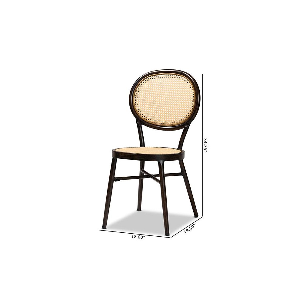 Dark Brown Finished Metal and Synthetic Rattan 2-Piece Outdoor Dining Chair Set. Picture 9