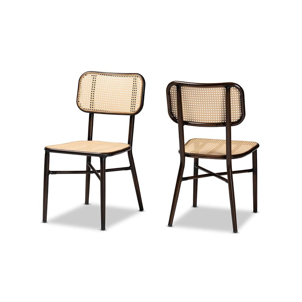 Dark Brown Finished Metal and Synthetic Rattan 2-Piece Outdoor Dining Chair Set. Picture 1