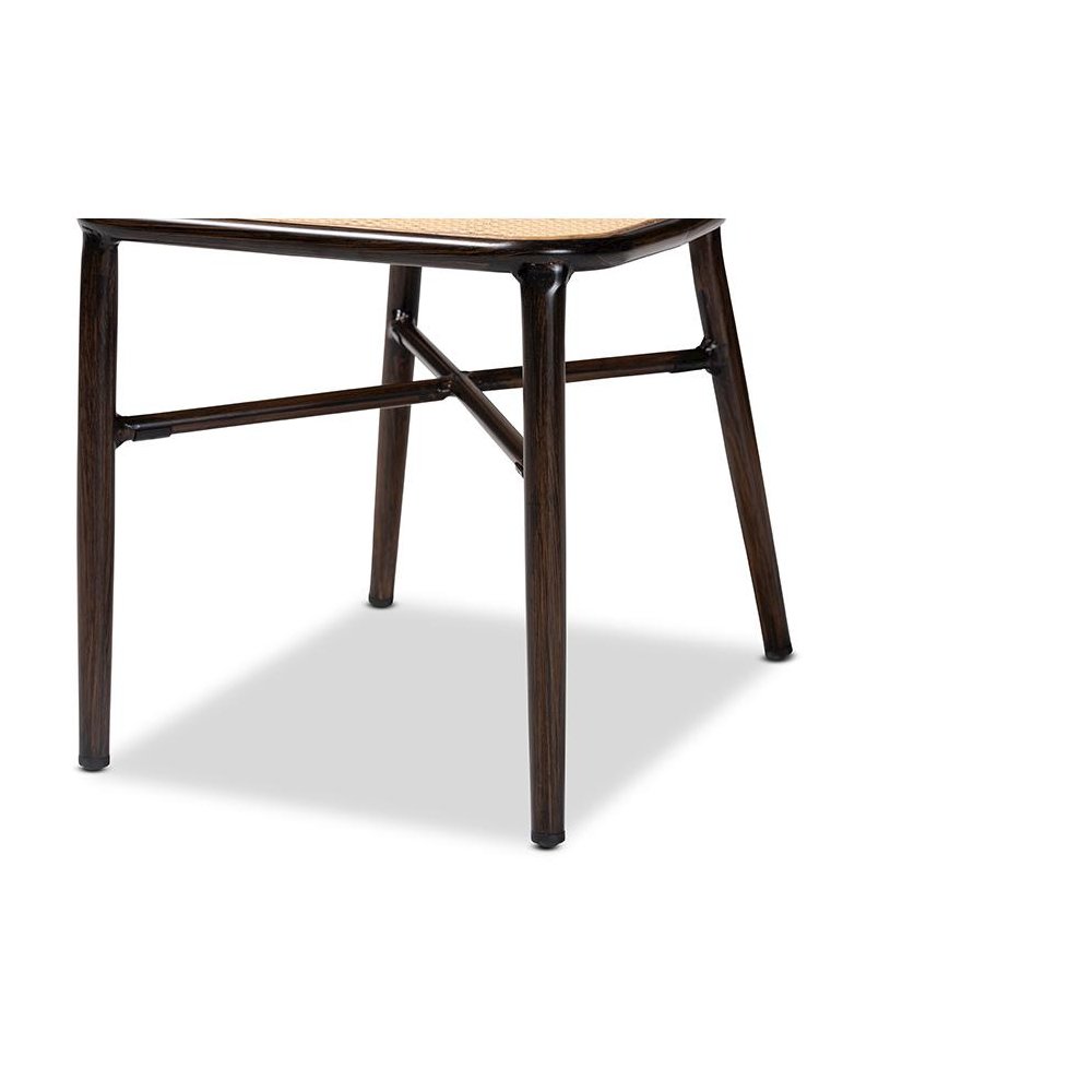 Dark Brown Finished Metal and Synthetic Rattan 2-Piece Outdoor Dining Chair Set. Picture 5