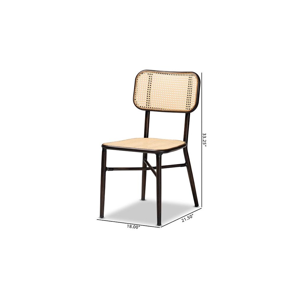 Dark Brown Finished Metal and Synthetic Rattan 2-Piece Outdoor Dining Chair Set. Picture 9