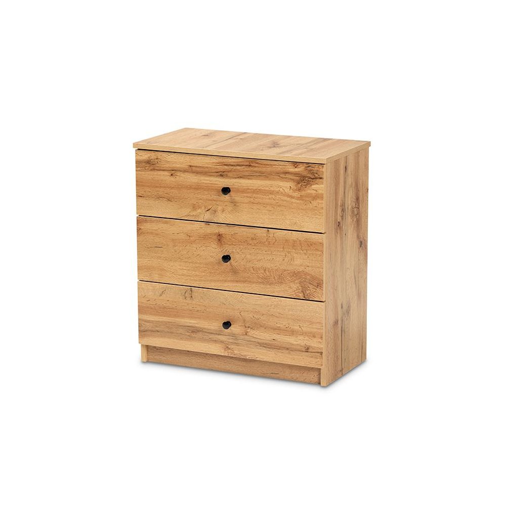 Decon Modern and Contemporary Oak Brown Finished Wood 3-Drawer Storage Chest. Picture 1