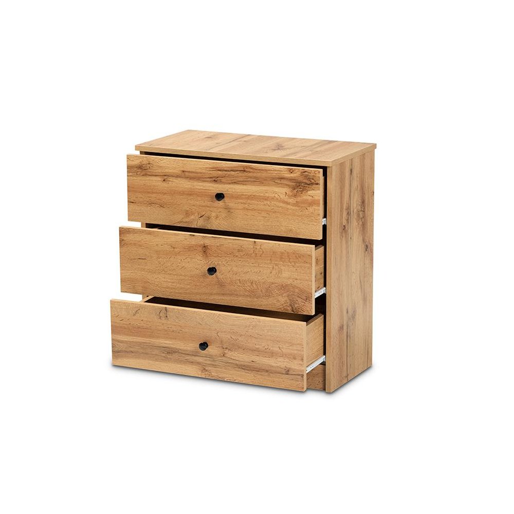Decon Modern and Contemporary Oak Brown Finished Wood 3-Drawer Storage Chest. Picture 2