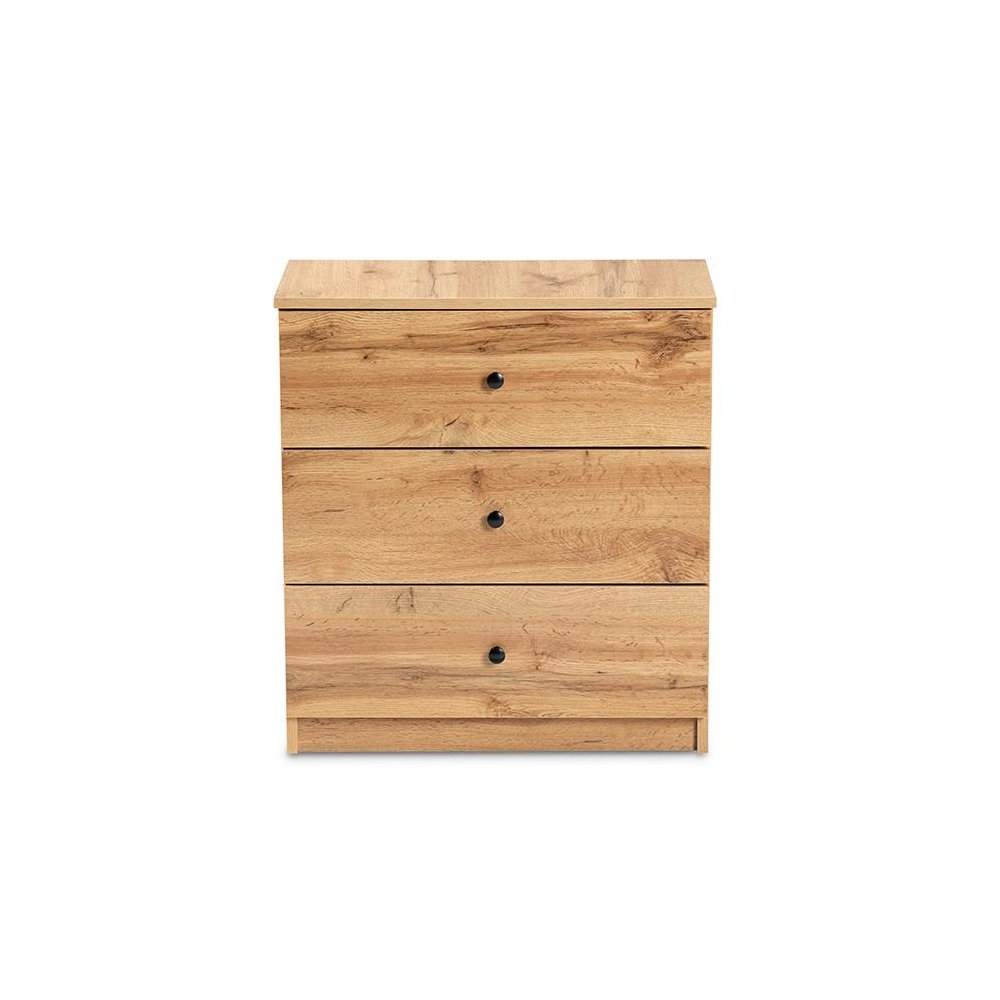 Decon Modern and Contemporary Oak Brown Finished Wood 3-Drawer Storage Chest. Picture 3