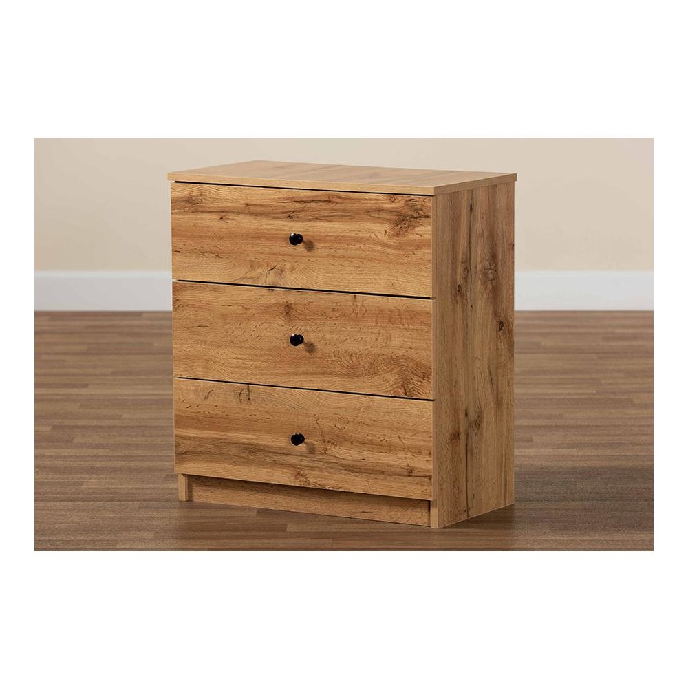 Decon Modern and Contemporary Oak Brown Finished Wood 3-Drawer Storage Chest. Picture 7