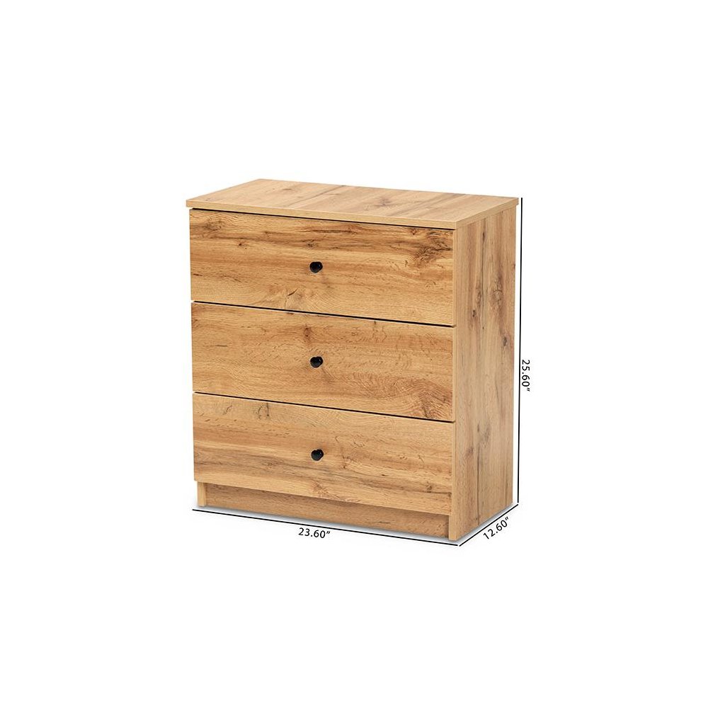 Decon Modern and Contemporary Oak Brown Finished Wood 3-Drawer Storage Chest. Picture 8