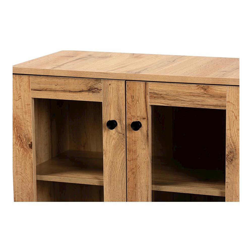 Oak Brown Finished Wood 2-Door Storage Cabinet with Glass Doors. Picture 5