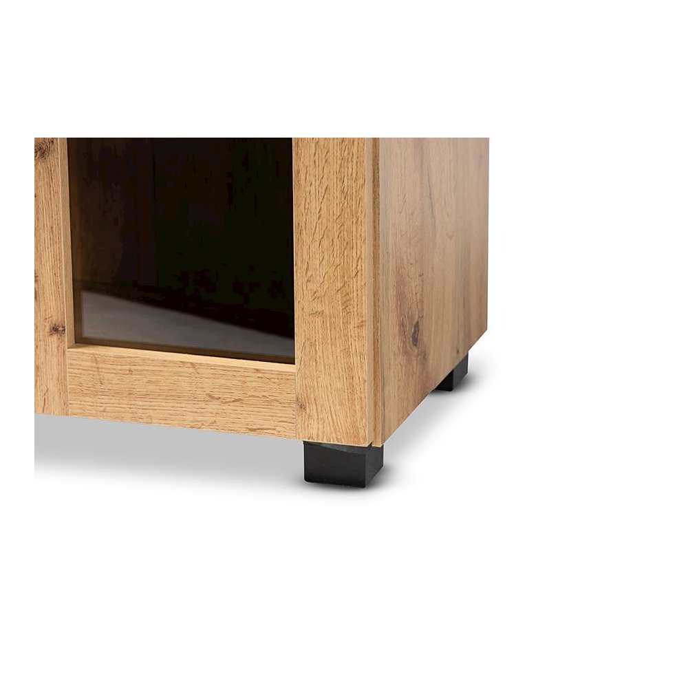 Oak Brown Finished Wood 2-Door Storage Cabinet with Glass Doors. Picture 6