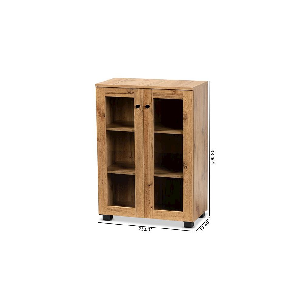 Oak Brown Finished Wood 2-Door Storage Cabinet with Glass Doors. Picture 9