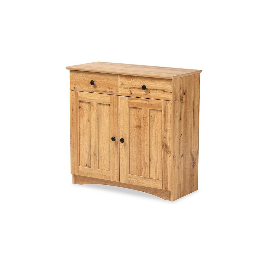 Oak Brown Finished Wood 2-Door Buffet Kitchen Cabinet. Picture 1