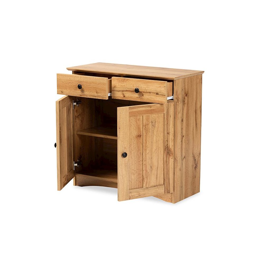 Oak Brown Finished Wood 2-Door Buffet Kitchen Cabinet. Picture 2