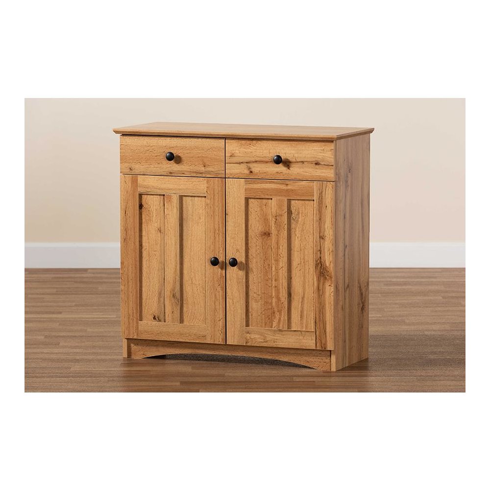 Oak Brown Finished Wood 2-Door Buffet Kitchen Cabinet. Picture 7