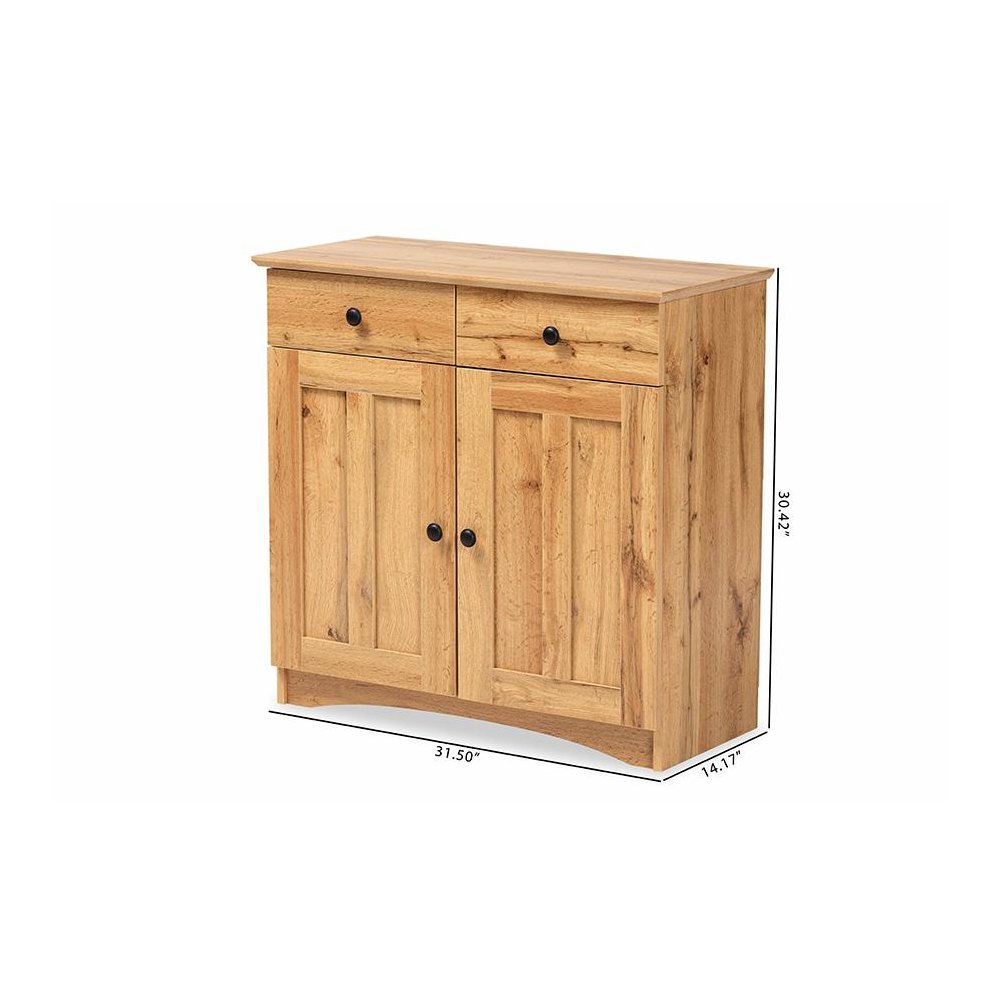 Oak Brown Finished Wood 2-Door Buffet Kitchen Cabinet. Picture 8