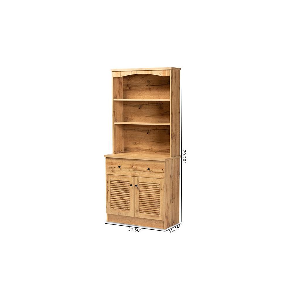 Oak Brown Finished Wood Buffet and Hutch Kitchen Cabinet. Picture 8