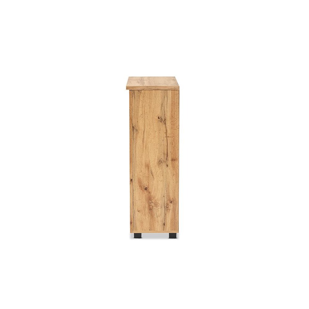 Oak Brown Finished Wood 2-Door Shoe Storage Cabinet. Picture 4