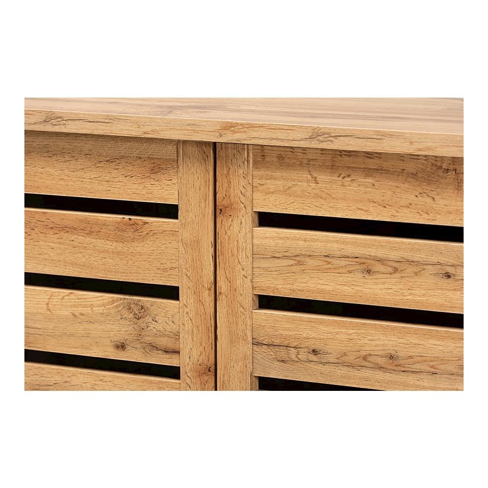 Oak Brown Finished Wood 2-Door Shoe Storage Cabinet. Picture 5