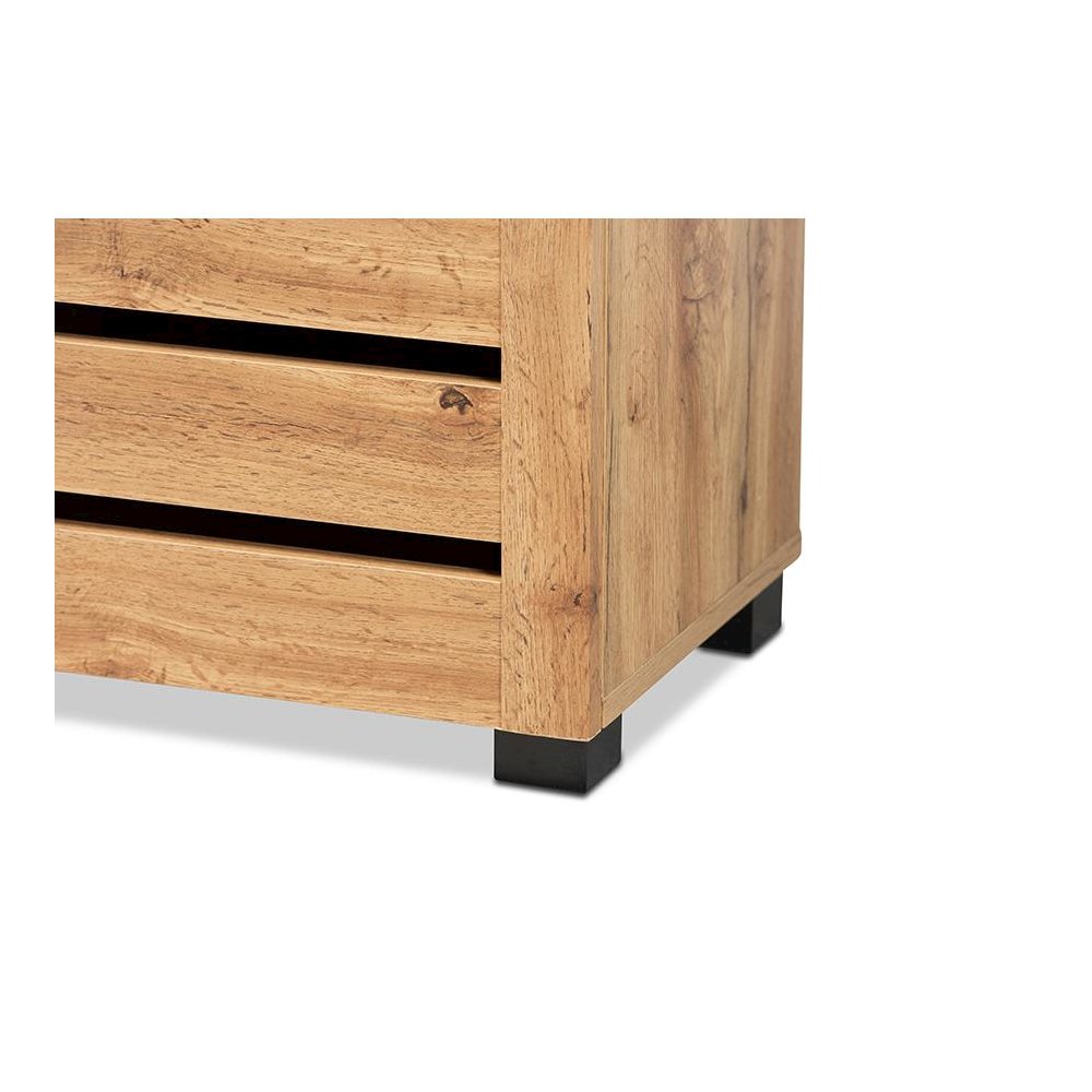 Oak Brown Finished Wood 2-Door Shoe Storage Cabinet. Picture 6