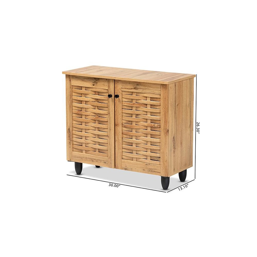 Winda Modern and Contemporary Oak Brown Finished Wood 2-Door Shoe Cabinet. Picture 10