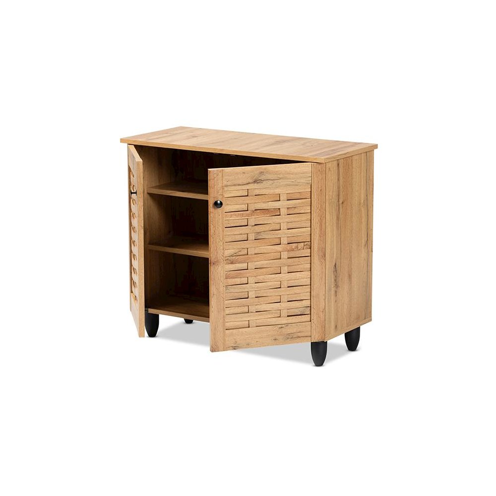 Winda Modern and Contemporary Oak Brown Finished Wood 2-Door Shoe Cabinet. Picture 2