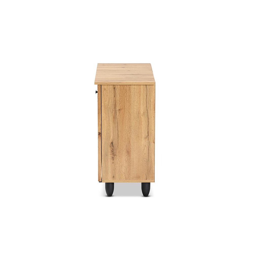 Winda Modern and Contemporary Oak Brown Finished Wood 2-Door Shoe Cabinet. Picture 4