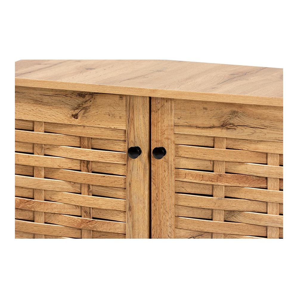 Winda Modern and Contemporary Oak Brown Finished Wood 2-Door Shoe Cabinet. Picture 5