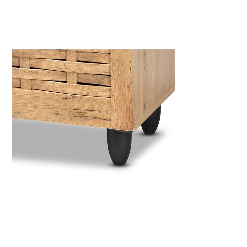 Winda Modern and Contemporary Oak Brown Finished Wood 2-Door Shoe Cabinet. Picture 6